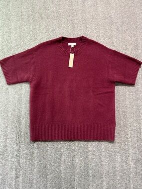 J. Crew Oversized Crewneck Short-Sleeve Lamb’s Wool Sweater Burgundy Size XS NWT